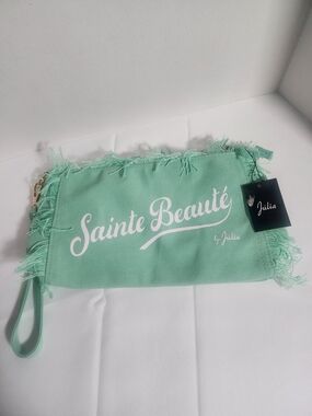 Sainte Beauté by Júlia Mint Green Fringed Canvas Clutch